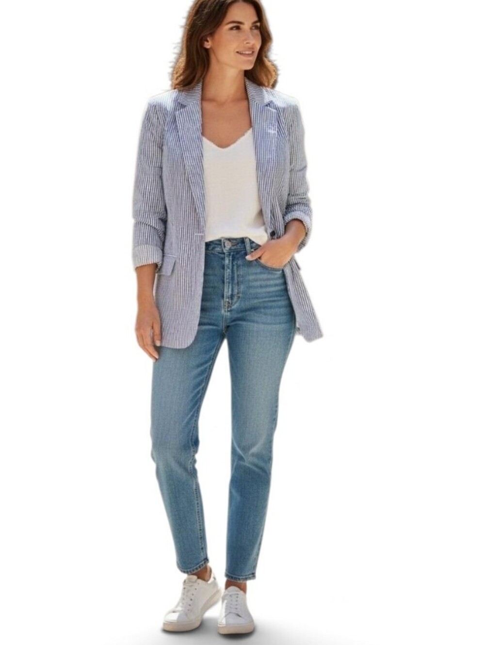 Joie Long Sleeve Pinstripe One Button Blazer Jacket